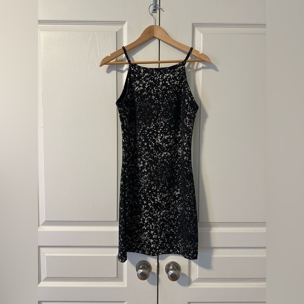 DEX Black Bodycon Dress with White-Gold Speckle Design, M